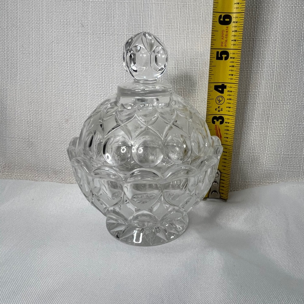 Vintage Crystal Candy Dish Sugar Bowl with Lid Thumbprint Pattern Pedestal Jar - Picture 3 of 7